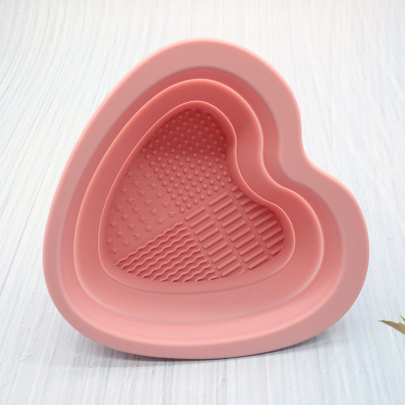 Silicone Heart Folding Wash bowl Powder Puff Wash Brush Cleaning Pad