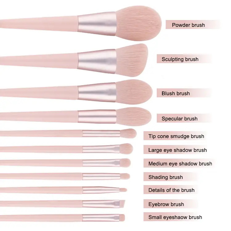 Pink 11pcs Brush Full Set Soft Hair  Eyeshadow Makeup Brush With Bag