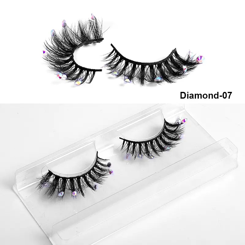 Fluffy 8D Mink Faux Lashes One Pair False Eyelashes With Diamond