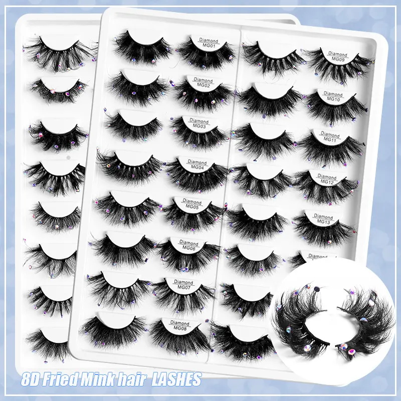 Fluffy 8D Mink Faux Lashes One Pair False Eyelashes With Diamond