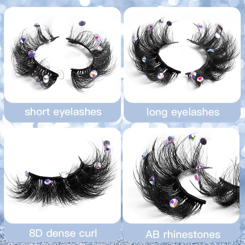 Fluffy 8D Mink Faux Lashes One Pair False Eyelashes With Diamond