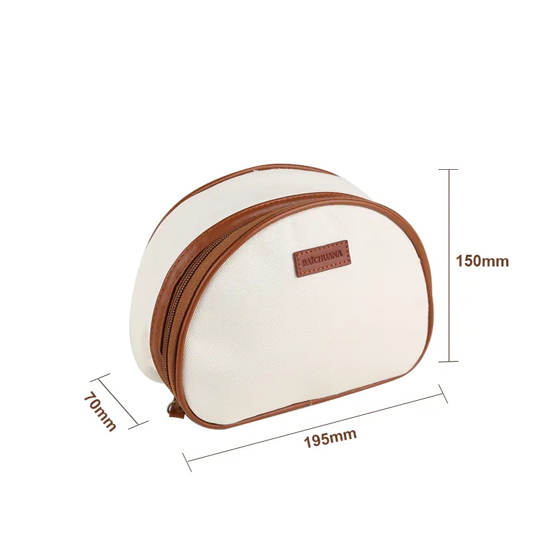 Portable Oblong Rectangle Canvas Cosmetics Bag With Zipper