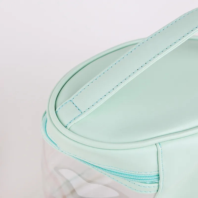 Pink Blue Pvc Clear Beauty Case Bag With Handle